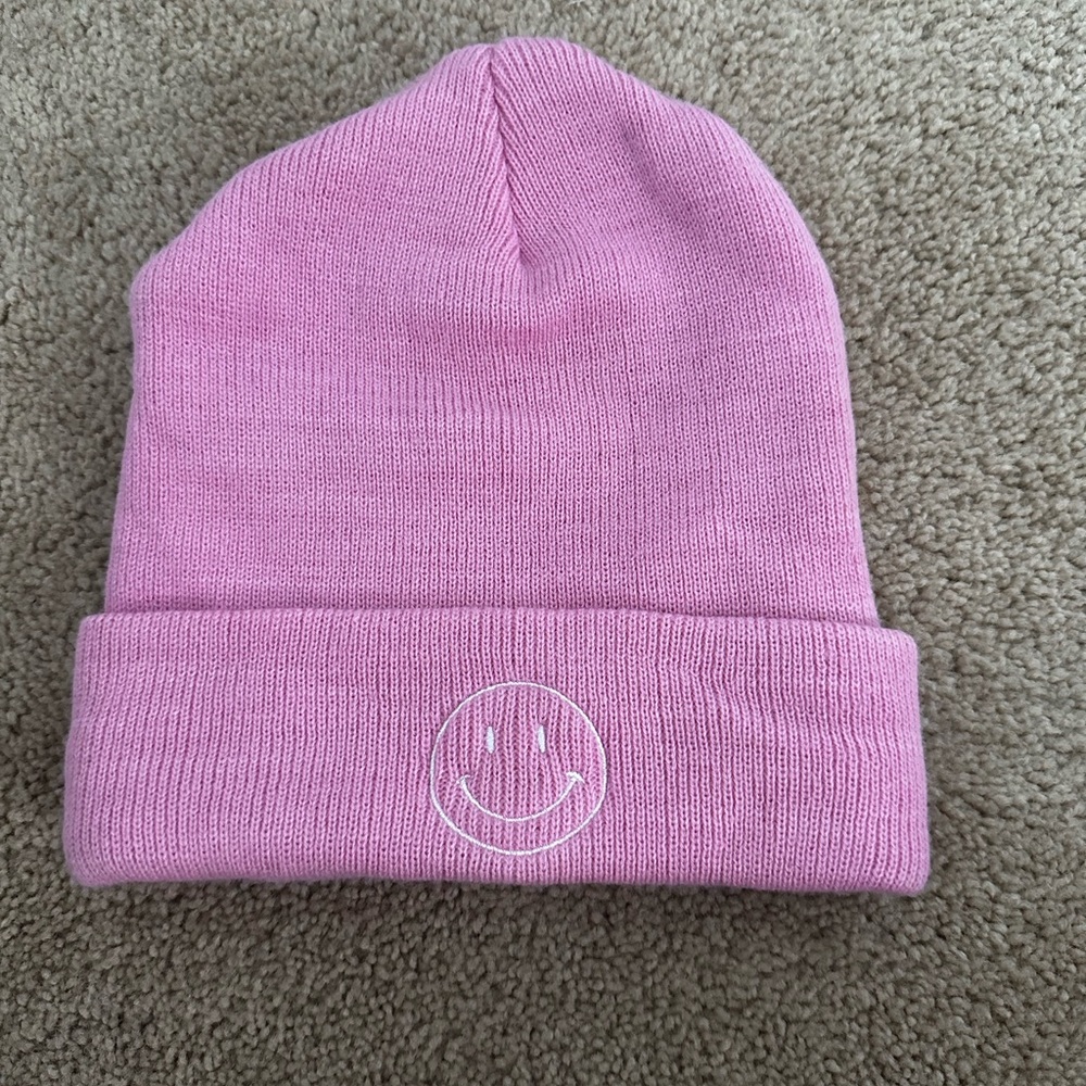 Pink smiley face beanie